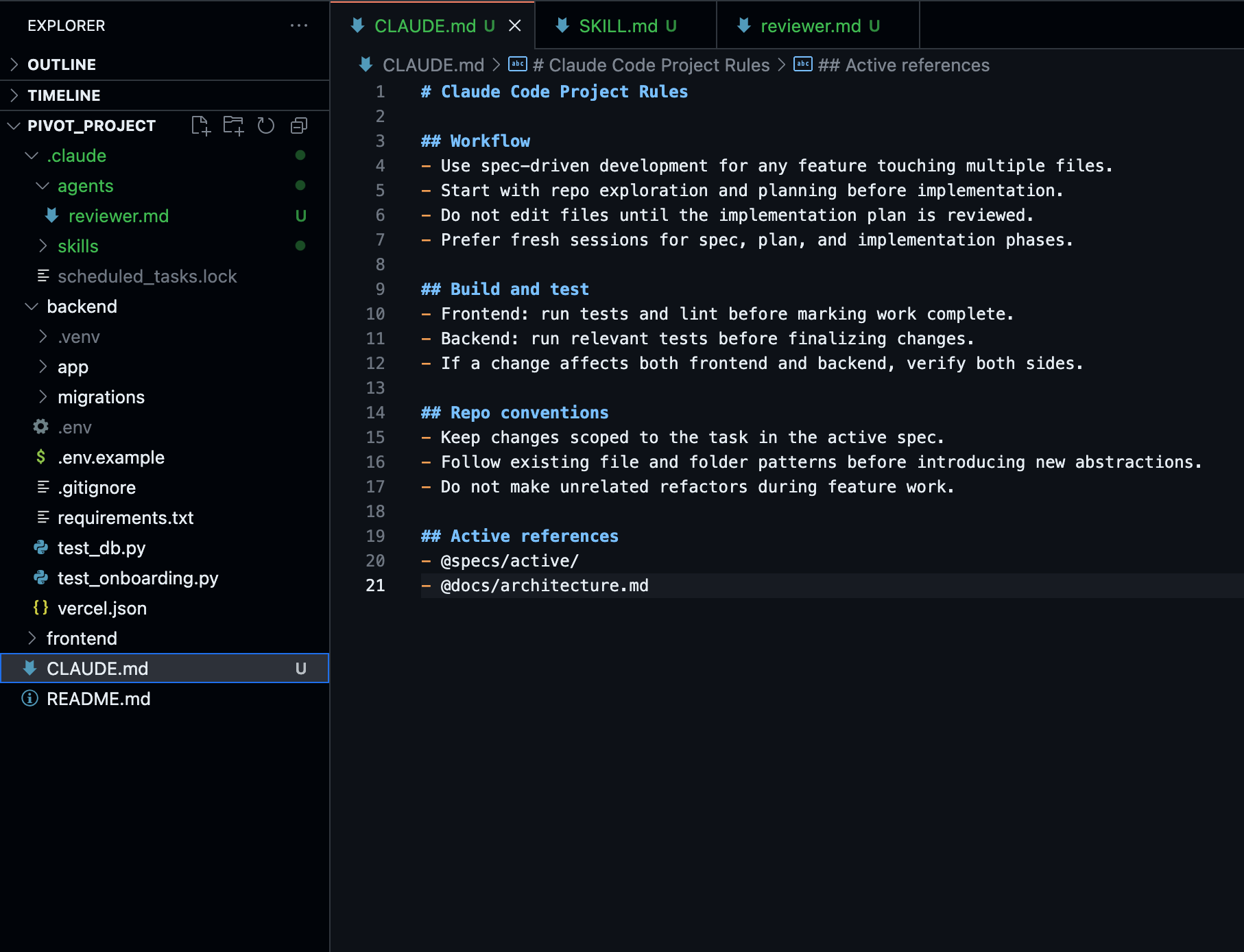 You can even layer a personal CLAUDE.local.md (git ignored) alongside the shared, checked-in Claude.md